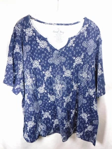 Coral Bay Women's Blue & White Print Top w/V Neck Size 2X - Picture 1 of 3