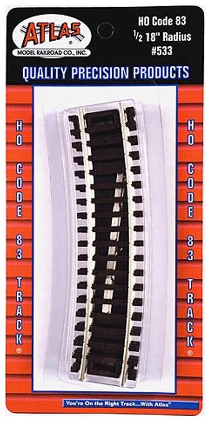 Atlas HO Scale Code 83 18" Radius Half-Curve 4-Pack Model Train Track - Image 1 of 1