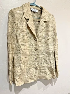 St John Evening by Marie grauer Damen goldgelb Blazer Gr. 14 Pailletten Vintage - Bild 1 von 13