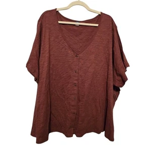 Old Navy NWT Womens Button Up Shirt Top 4X Rust Slub Cotton Comfy Short Sleeve - Picture 1 of 8