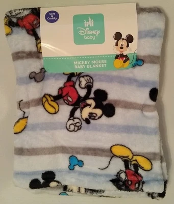 New Disney Baby Mickey Mouse Blue Soft Fleece Lovey Plush Security Baby Blanket - Image 1 of 2
