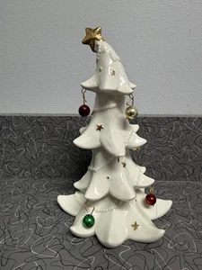 Vintage Porcelain 8”Christmas Tree with Hanging Glass Mini Ornaments & Gold Trim - Picture 1 of 6