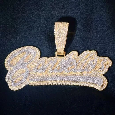 2.40Ct Round Cut Real Moissanite Custom Name Pendant 14K Yellow Gold Plated - image 1 of 4