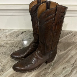 Lucchese Boots Men Brown black Leather San Antonio Vintage Boots 6383 Sz 9 A - Picture 1 of 10