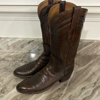 Lucchese Boots Men Brown black Leather San Antonio Vintage Boots 6383 Sz 9 A - Image 1 of 4