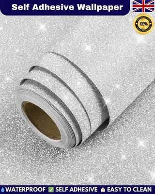 Crystal Glitter Encrusted Plain Mix Textured Vinyl Self-Adhesive Wallpaper - Image 1 of 4