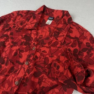 Vintage Patagonia Shirt Womens 12 Red A/C Crinkle Floral 3/4 Button Up Camp Y2K - Picture 1 of 19