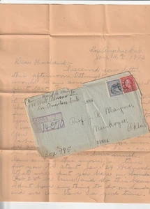 U. S. Cover Scott #F1   Registered Cover & Letter - Los Angeles to Muskogee OK - Picture 1 of 6