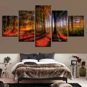 Sunshine Forest Trees Nature Landscapes Canvas Prints Painting Wall Art Decor 5P - Picture 1 of 5