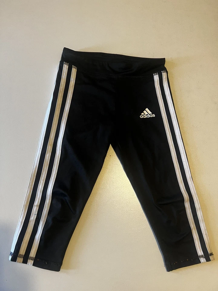 ADIDAS Girls Kids size 5 Leggings Pants Black Cropped Athletic - Image 1 of 4