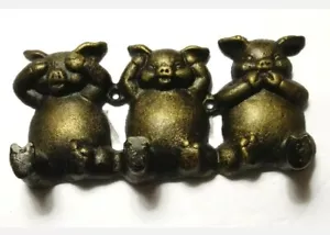 3 Little Pigs SPI gancho de metal montaje en pared / See No Evil Hear No Evil Speak No Evil - Imagen 1 de 5