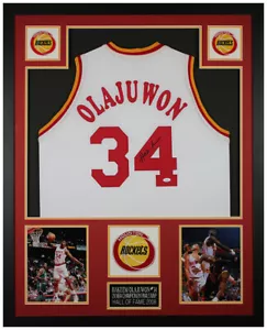 Hakeem Olajuwon Autographed & Framed White Houston Jersey Auto JSA COA - Picture 1 of 5