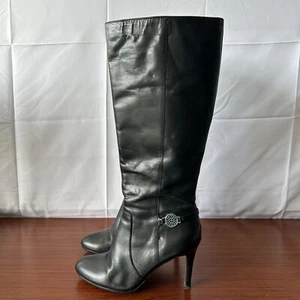COACH Susette 8.5 M Black Leather Boots Stiletto Heels Womens 8.5 M Zip EC - Picture 1 of 24