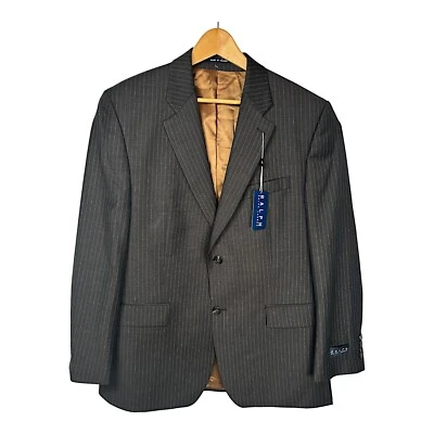 Abrigo Deportivo Ralph Lauren Para Hombres 42R 100% Lana Merino Blazer Marrón Pin Rayas NUEVO Foto 1 de 4