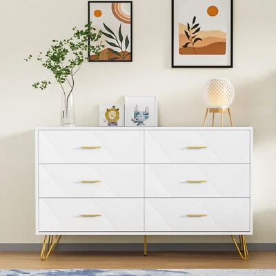 CARPETNAL White Dresser, Modern Dresser for Bedroom, 6 Drawer Double with Wide D - Image 1 of 4