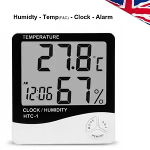 Room Thermometer Indoor Digital Humidity Temperature Hygrometer Meter LCD Clock - Picture 1 of 7