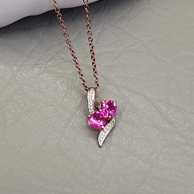 Pink Ruby Heart Necklace STS Sterling Silver 925 JTV 18" - Image 1 of 4