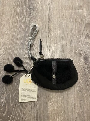 NUEVO CON ETIQUETAS UGG Muñequera Negra Piel de Oveja Gamuza y Piel Cartera Rara Foto 1 de 4