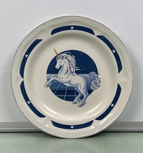 Tienshan Stoneware Blue Fantasy Unicorn Dessert or Salad Plate Party Vintage - Picture 1 of 5