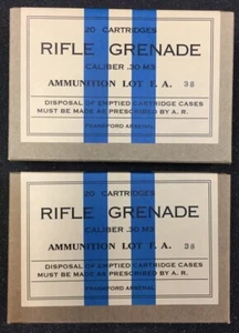 FRANKFORD ARSENAL CAL. .30 GRANADA M3 SEGUNDA GUERRA MUNDIAL NUEVA RÉPLICA 20 CAJAS DE MUNICIÓN REDONDAS - Imagen 1 de 9