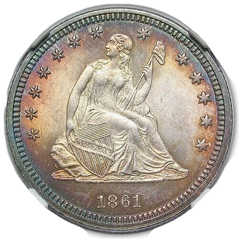 1861 LIBERTY STD. 25c NGC MS64 IMPECCABLE CIVIL WAR STRIKING OF THIS SCARCE COIN Cover