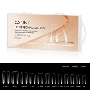 CANNI 240pcs Soft Gel False Nail Tips Soak Off Fake Nails Almond Square Stiletto - Picture 1 of 17