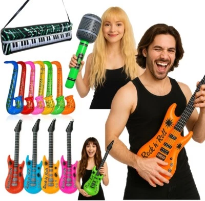 12 x BULK MUSICAL INSTRUMENTS INFLATABLE BLOW UP FANCY DRESS MICROPHONE GUITAR - Image 1 of 4