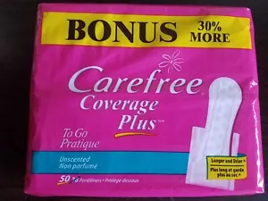 50 Pantiliners Carefree Coverage Plus to go sin perfume más largos y secos RARO - Imagen 1 de 3