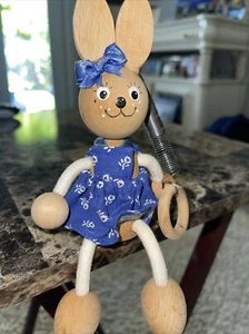 VTG WOODEN BOUNCIES TOY "BUNNY" BOUNCES UP & DOWN ON SPRING SHELF SITTER - Picture 1 of 5