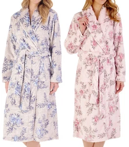 Slenderella Ladies Floral Shawl Collar Dressing Gown Fleece Housecoat Wrap Robe - Picture 1 of 25