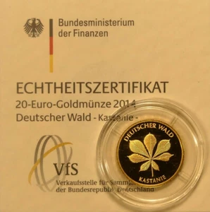 Bundesrepublik €20 Gold 2014-G Kastanie, Stgl. im orig. Kapsel mit Zertifikat - Bild 1 von 1