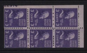 1938 Sc 807a MNH booklet pane 35% plate number 22974 Durland CV $21 - Picture 1 of 1