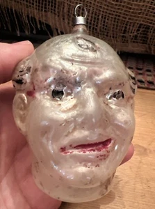 Antique German Blown Glass Smirking Man Face Christmas Ornament - Picture 1 of 6
