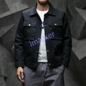 Men Collared Jacket Windproof Thick Military Coat Vintage Cargo Pockets Tops - Picture 1 of 18