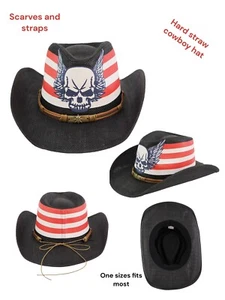 Skulls And Straps COWBOY RODEO HAT STRAW STYLE COWBOY One Size Fix’s Most - Picture 1 of 1