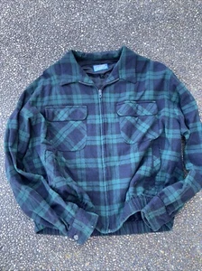 Vintage 60s Pendleton Plaid Zip Up Flannel Shirt - Picture 1 of 10