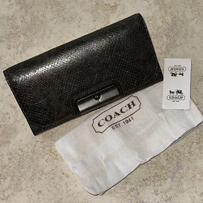 COACH EMBOSSED PYTHON Gunmetal LEATHER KRISTIN ENVELOPE WALLET - Image 1 of 4