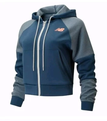Sudadera corta New Balance para mujer con capucha azul rosa logotipo cómoda con cremallera rara Foto 1 de 4