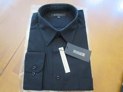 Marquis 009 Mens Button Down Dress Shirt Black Sz 17.5  32-33 New Regular Fit - Image 1 of 4