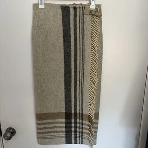 Ralph Lauren Vintage Wool Plaid blanket fringe  Wrap Skirt Womens 12 - Picture 1 of 10