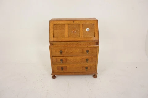 Vintage Oak Writing Desk, Slant Front Desk, Scotland 1920, H805 Cover