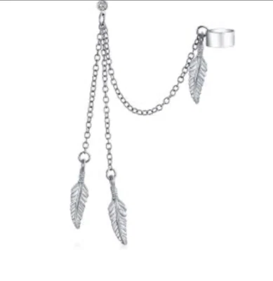 Pendiente de cadena con plumas colgantes - Acero 316L, 20G, se vende individualmente Foto 1 de 2