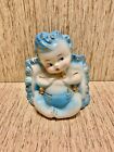 Vintage 1950 Hull Pottery Cherub Angel Porcelain Planter Blue With Gold 6" Tall