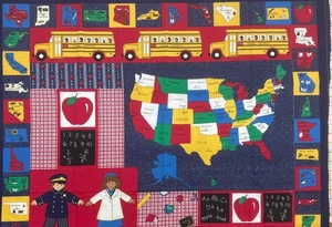 FABRIC TRADITIONS 1996 Panel 44" U.S. Map States School Bus VTG #17 - Picture 1 of 13