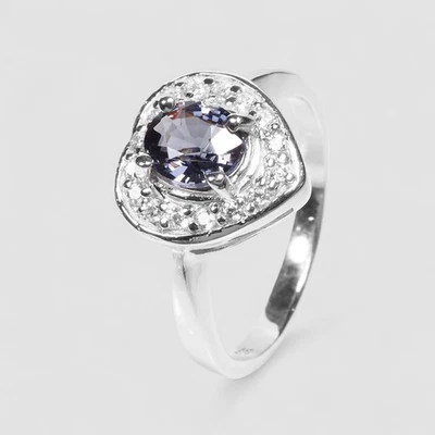 Precious Blue Grey Spinel Heart Rings Sterling Silver White Gold Plated Jewelry - Image 1 of 4