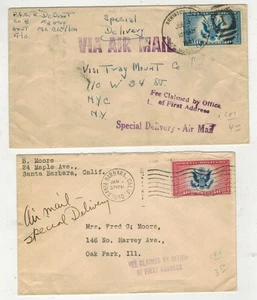 1ST AIRMAIL SPECIAL DELIVERY SET OF 2 CE1 & CE2 WITH MARKINGS INC FORT McCLELLAN - Picture 1 of 2