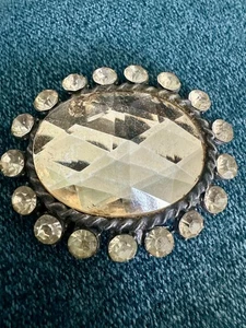 Vintage Large Clear Rhinestone Pot Metal Brooch WOW - Picture 1 of 17