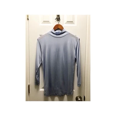 WinterSilks Manga Larga Capa Base Mujer Talla Grande Azul Pálido Cuello Simulado 100% Seda Foto 1 de 4