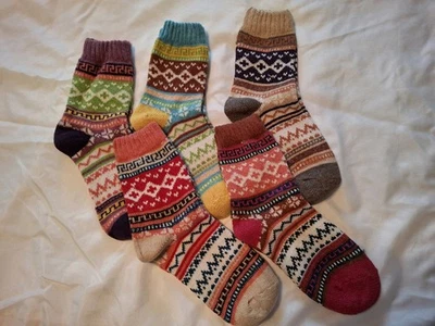 Calcetines para mujer 5 pares nuevos multicolores cálidos suaves crew púrpura azul marrón verde 5-11 Foto 1 de 4