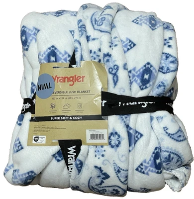 New Wrangler Reversible Lush Blanket Western Blue Paisley 60 x 90 Cozy Soft Warm - Image 1 of 4